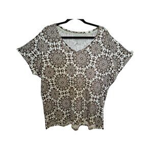 St.John Bay Woman 3X 100% Cotton Neutral Aesthetic Brown Boho Medallion Print